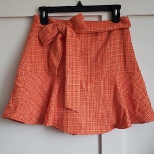 Orange Tweed Skirt with Bow Detail